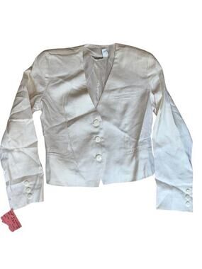 Point of View Collection Women's 90s Cropped Blazer 100% Linen White Size 6